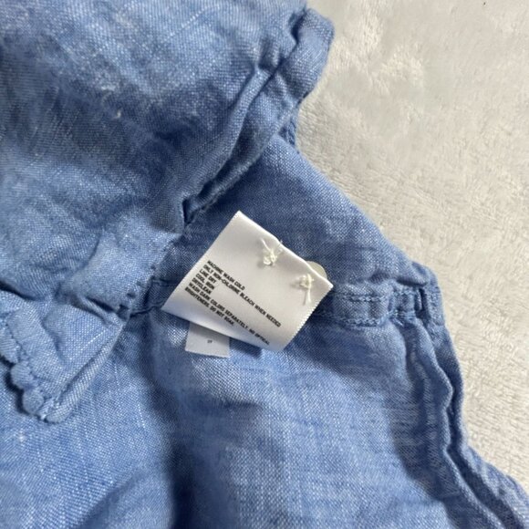 Uniqlo Mens Blue Linen Button-Up Long-Sleeve Shirt XL Pocket Casual Lightweight - Picture 8 of 8